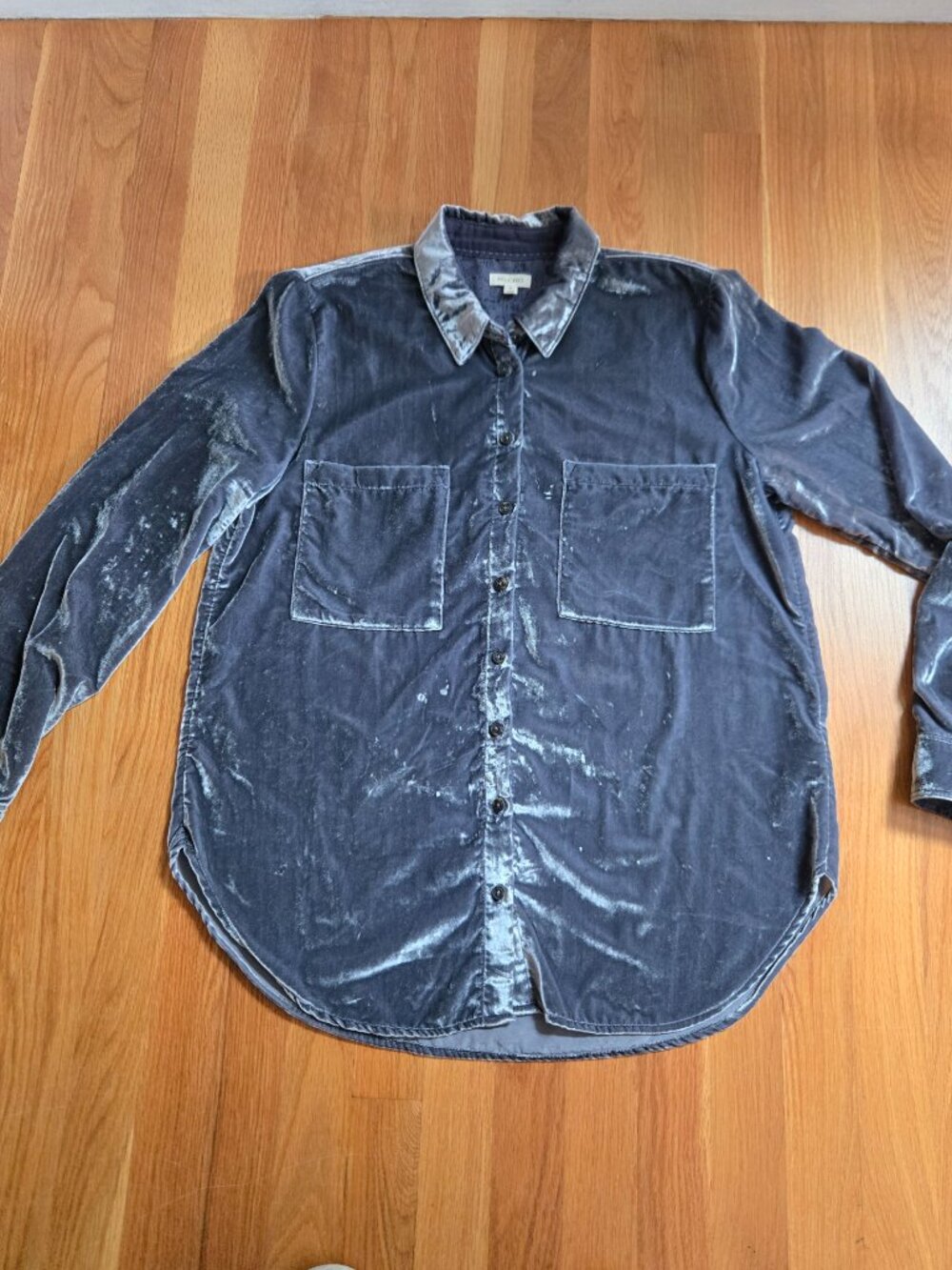 Pilcro Gray Velvet Button Down Shirt, Size M - Picture 4 of 7